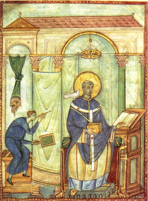 Mittelalterliche Bucmalerei mit der Darstellung des hl. Gregor