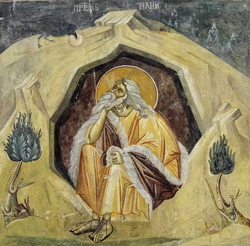 Ikone des hl. Elias, der in der Höhle sitzt und fastet
