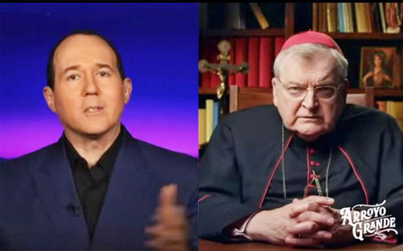 Der Screenshot vom Interview zeigt im Zusammenschnitt links den Journalisten Arroyo und rechts Kardinal Burke;