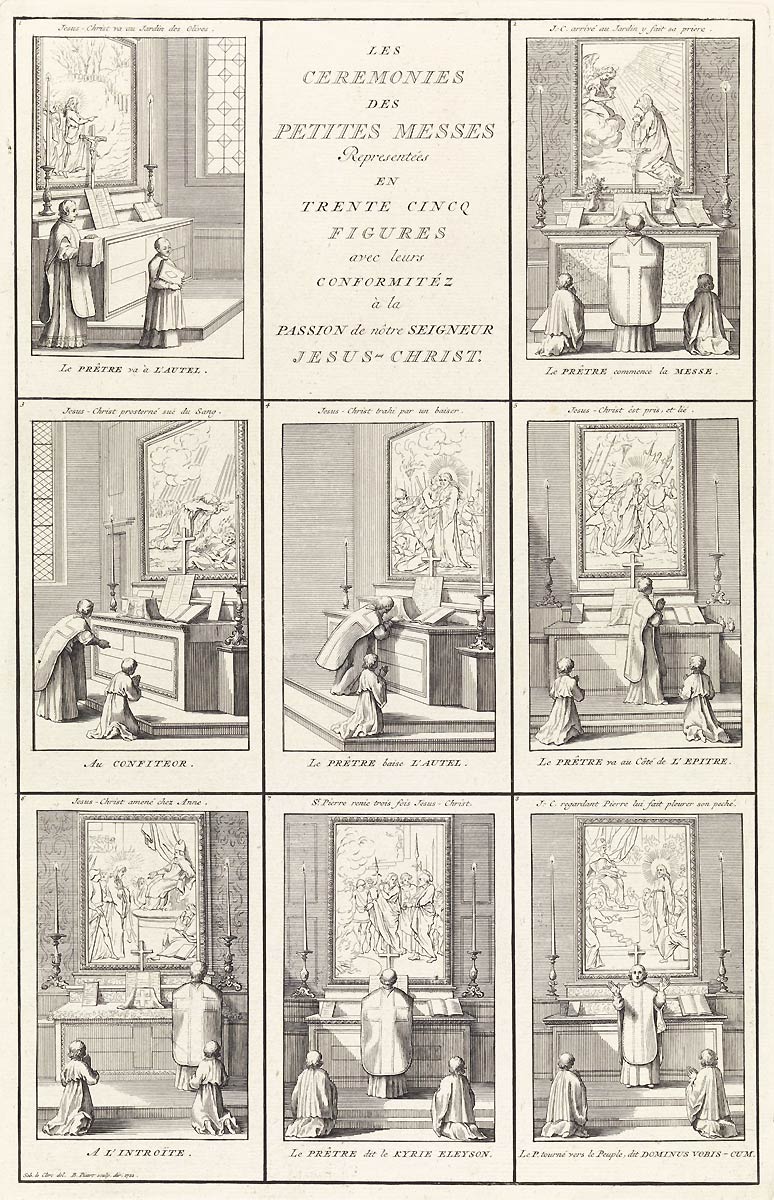 Eine von 6 Einführungsseiten in die allegorischen Messerklärungen des hl. Franz von Sales.
<br>Bild: New Liturgical Movement Blick auf den Altar während der Messe